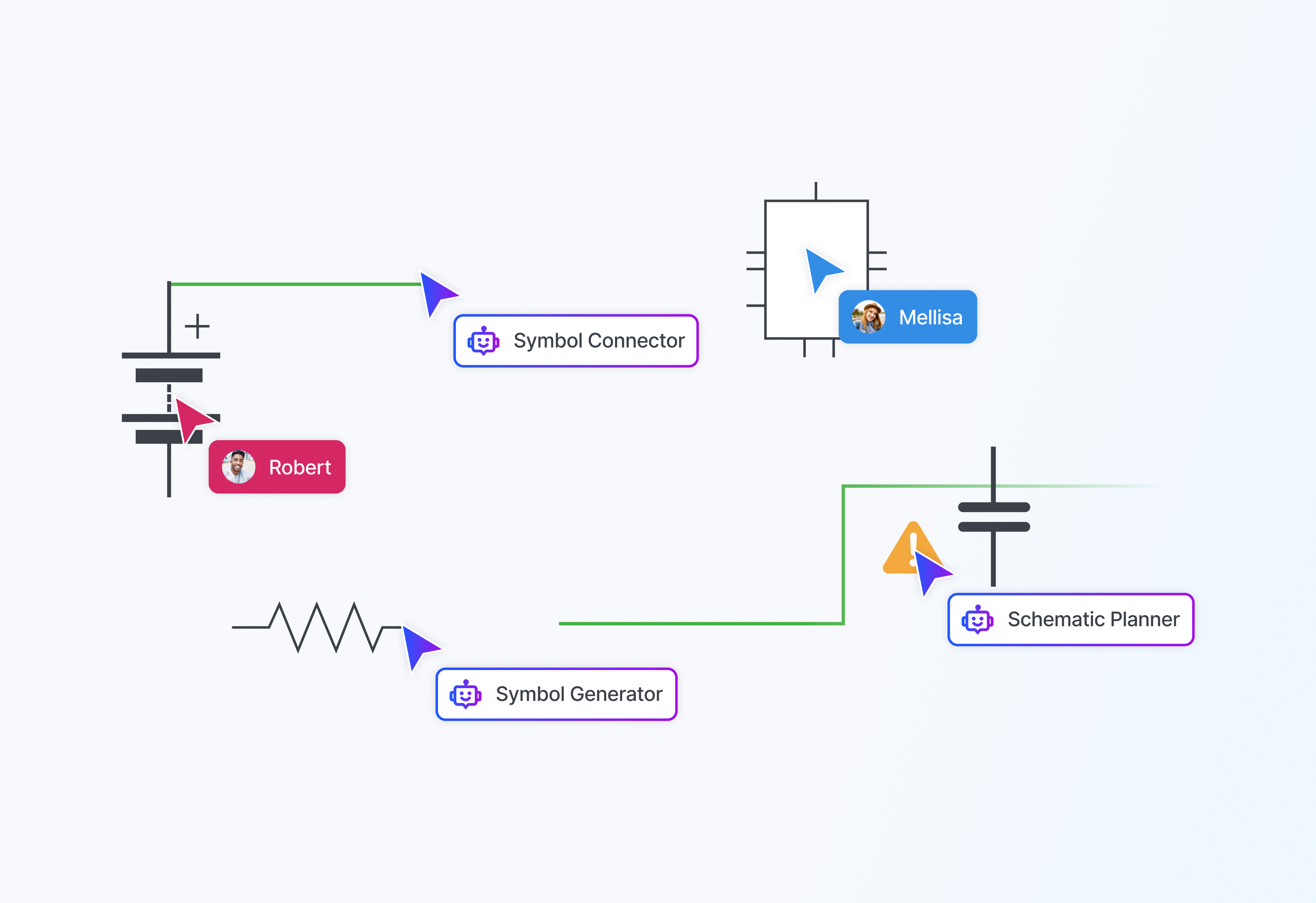 Multiple AI agents working on a PCB design in parallel